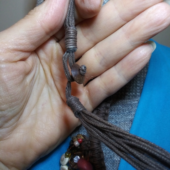 Macrame Cord And Shell/Bead Handcrafted Boho Choker Necklace - Picture 5 of 5